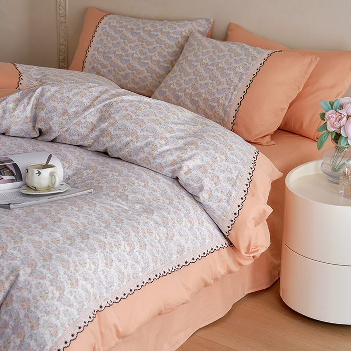 安莱生活 2025新款全棉纯棉双层纱复古花边款四件套 忘忧
