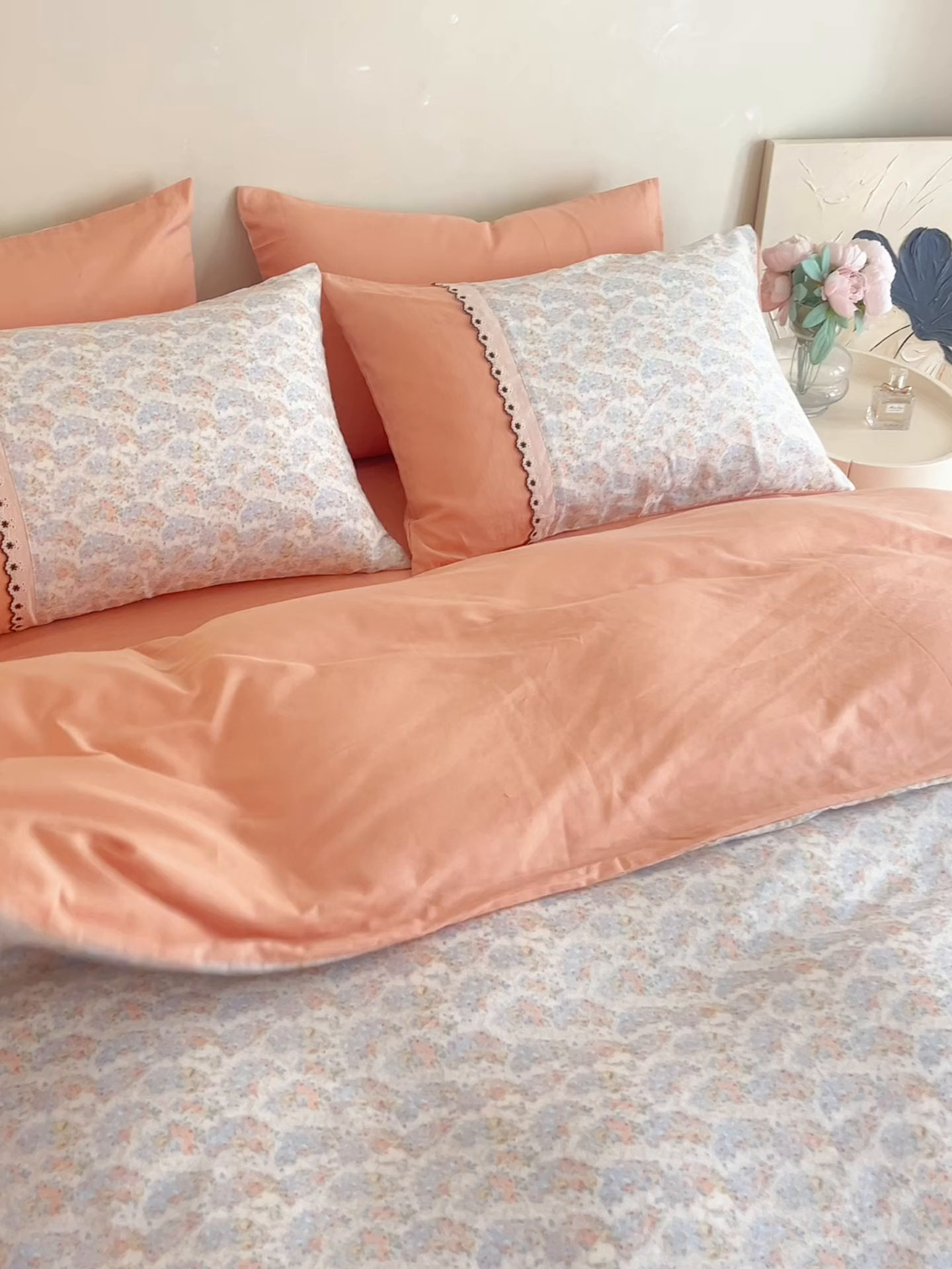 91家纺网 家纺一手货源 找家纺 安莱生活 2025新款全棉纯棉双层纱复古花边款四件套 忘忧