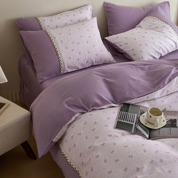 91家纺网 家纺一手货源 找家纺 安莱生活 2025新款全棉纯棉双层纱复古花边款四件套 夏日