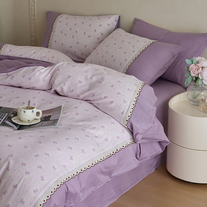 安莱生活 2025新款全棉纯棉双层纱复古花边款四件套 夏日