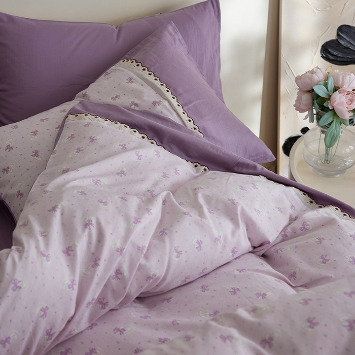 91家纺网 家纺一手货源 找家纺 安莱生活 2025新款全棉纯棉双层纱复古花边款四件套 夏日