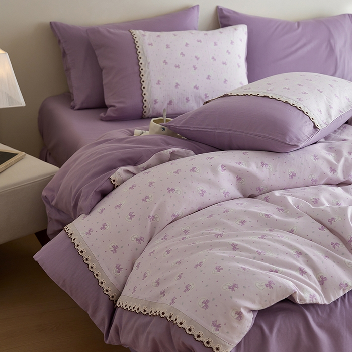 91家纺网 家纺一手货源 找家纺 安莱生活 2025新款全棉纯棉双层纱复古花边款四件套 夏日