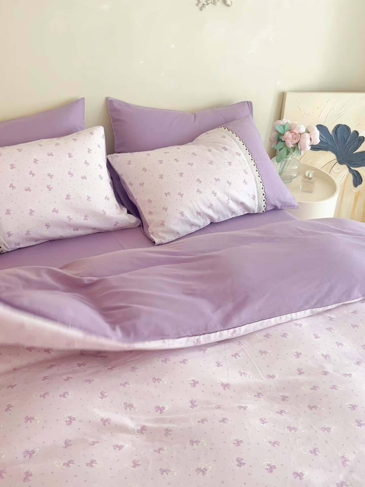 91家纺网 家纺一手货源 找家纺 安莱生活 2025新款全棉纯棉双层纱复古花边款四件套 夏日