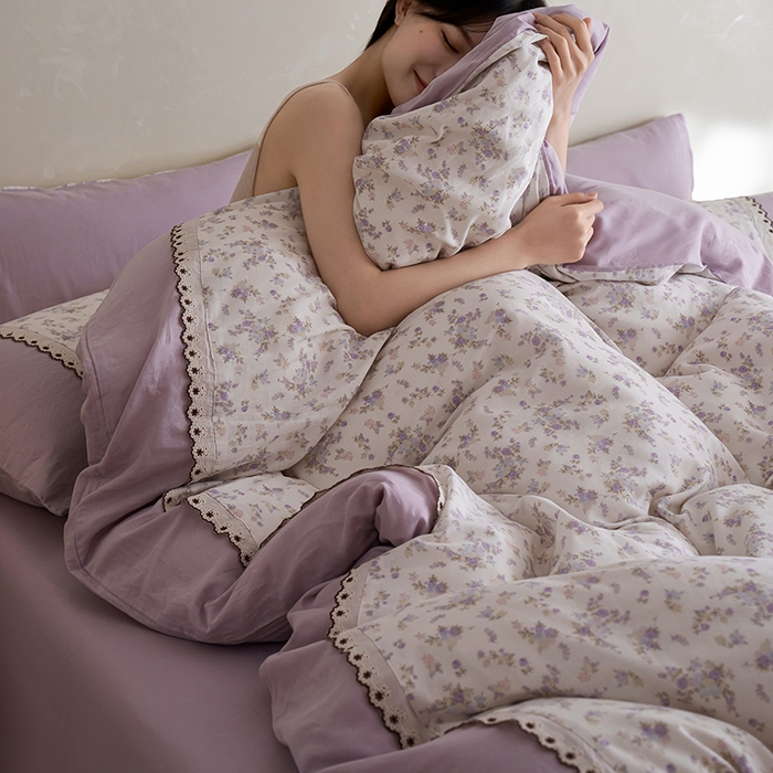 91家纺网 家纺一手货源 找家纺 安莱生活 2025新款全棉纯棉双层纱复古花边款四件套 香菱