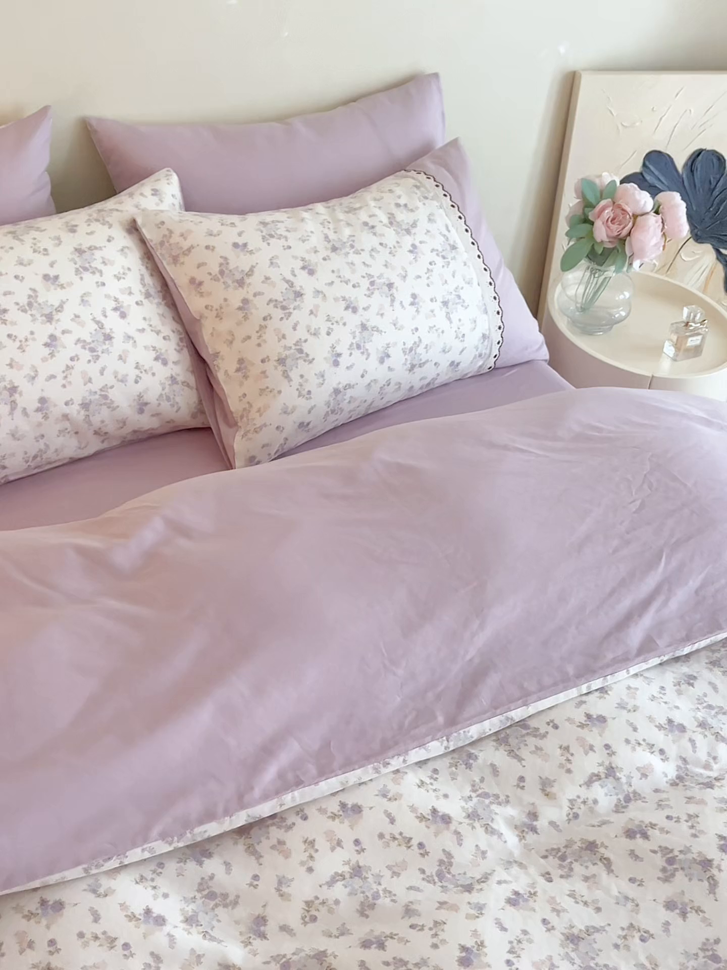 91家纺网 家纺一手货源 找家纺 安莱生活 2025新款全棉纯棉双层纱复古花边款四件套 香菱