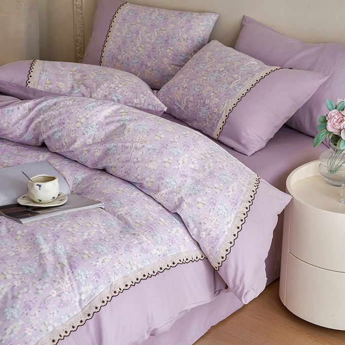 91家纺网 家纺一手货源 找家纺 安莱生活 2025新款全棉纯棉双层纱复古花边款四件套 慕荷