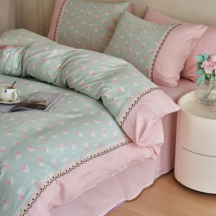 安莱生活 2025新款全棉纯棉双层纱复古花边款四件套 蝶之恋