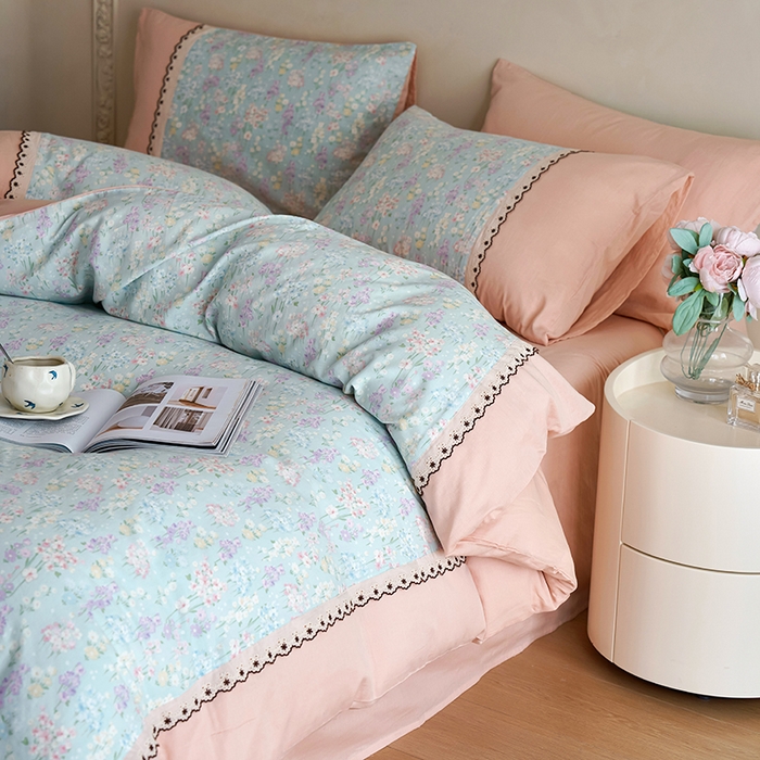 安莱生活 2025新款全棉纯棉双层纱复古花边款四件套 落葵
