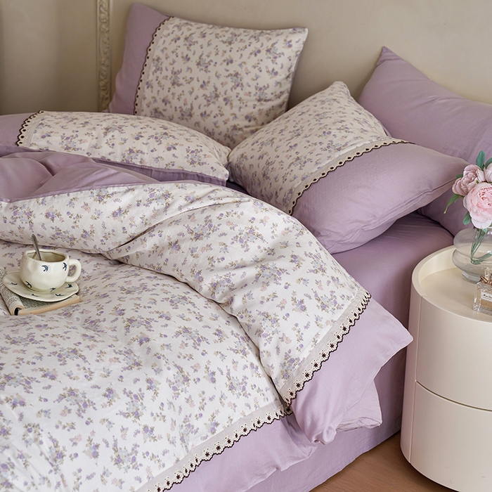 安莱生活 2025新款全棉纯棉双层纱复古花边款四件套 香菱