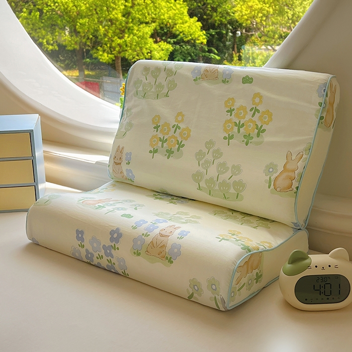 百寐 2025新款13372全棉立体滚边立体记忆枕套30×50/40×60碎花卡通枕套 丛林兔