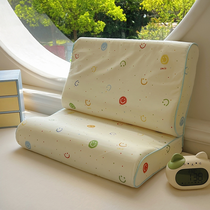 百寐 2025新款13372全棉立体滚边立体记忆枕套30×50/40×60碎花卡通枕套 多彩笑脸