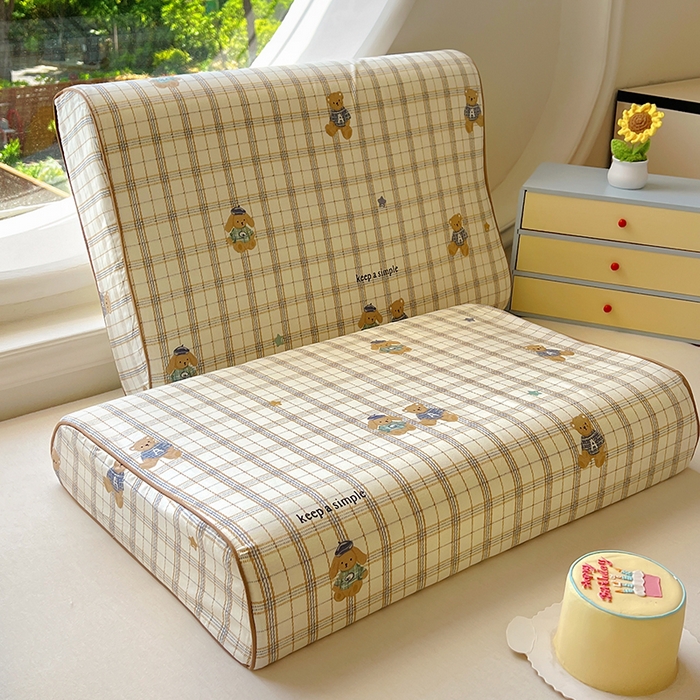 91家纺网 家纺一手货源 找家纺 百寐 2025新款13372全棉立体滚边立体记忆枕套30×50/40×60碎花卡通枕套 格子熊