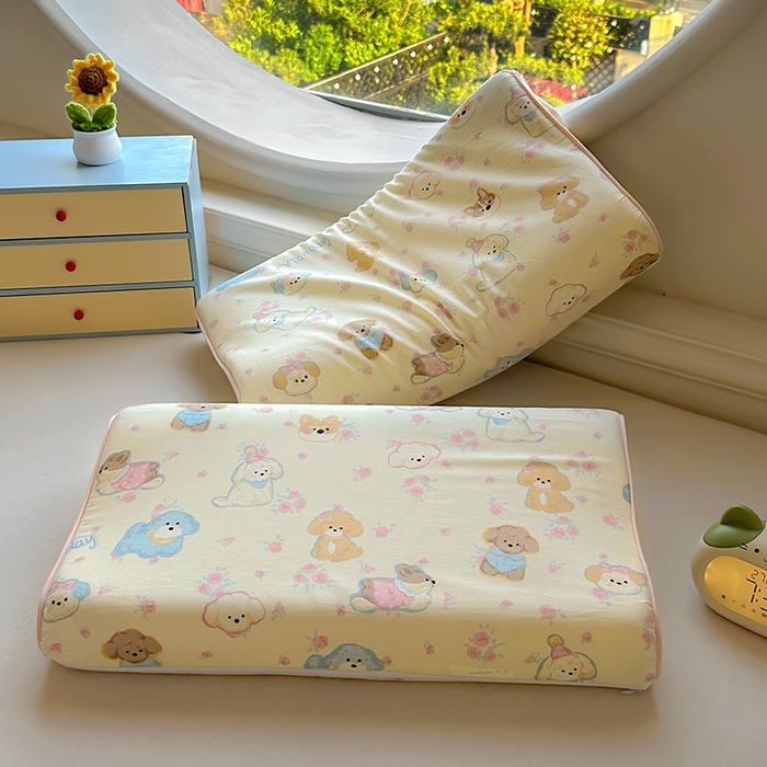 91家纺网 家纺一手货源 找家纺 百寐 2025新款13372全棉立体滚边立体记忆枕套30×50/40×60碎花卡通枕套 泡芙狗