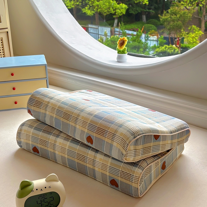 91家纺网 家纺一手货源 找家纺 百寐 2025新款13372全棉立体滚边立体记忆枕套30×50/40×60碎花卡通枕套 心动蓝