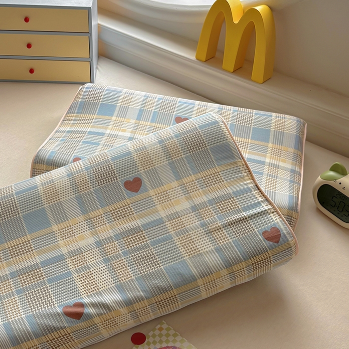 91家纺网 家纺一手货源 找家纺 百寐 2025新款13372全棉立体滚边立体记忆枕套30×50/40×60碎花卡通枕套 心动蓝