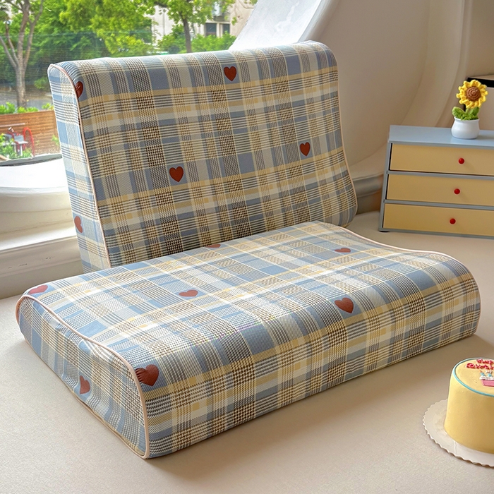 91家纺网 家纺一手货源 找家纺 百寐 2025新款13372全棉立体滚边立体记忆枕套30×50/40×60碎花卡通枕套 心动蓝