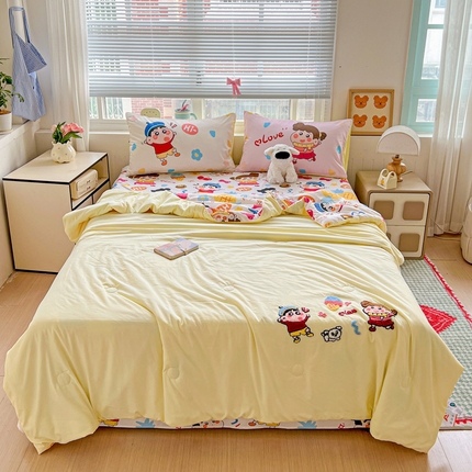 一霖家纺 2025新款高克重云朵毛巾绣夏被 小新小奎的爱情
