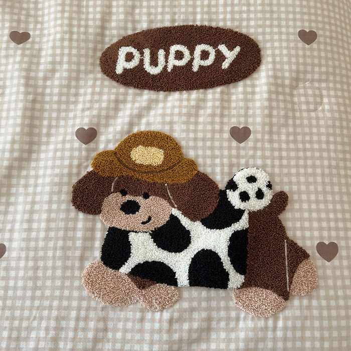 91家纺网 家纺一手货源 找家纺 怡家居 2025新款全棉双层纱毛巾绣夏被四件套 夏被-欢乐狗