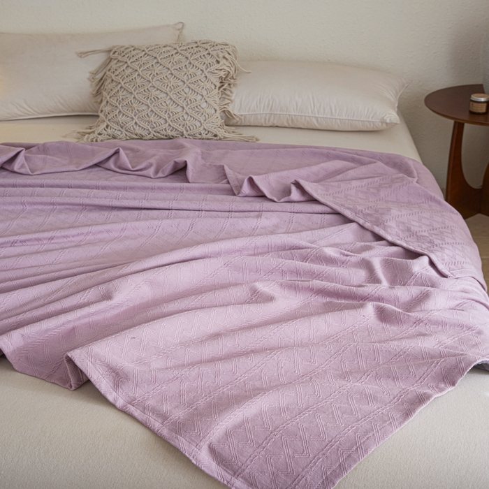 91家纺网 家纺一手货源 找家纺 悦然毛巾被 2025新款棉缇锦梦全棉夏用毛巾被盖毯 棉缇锦梦浅紫