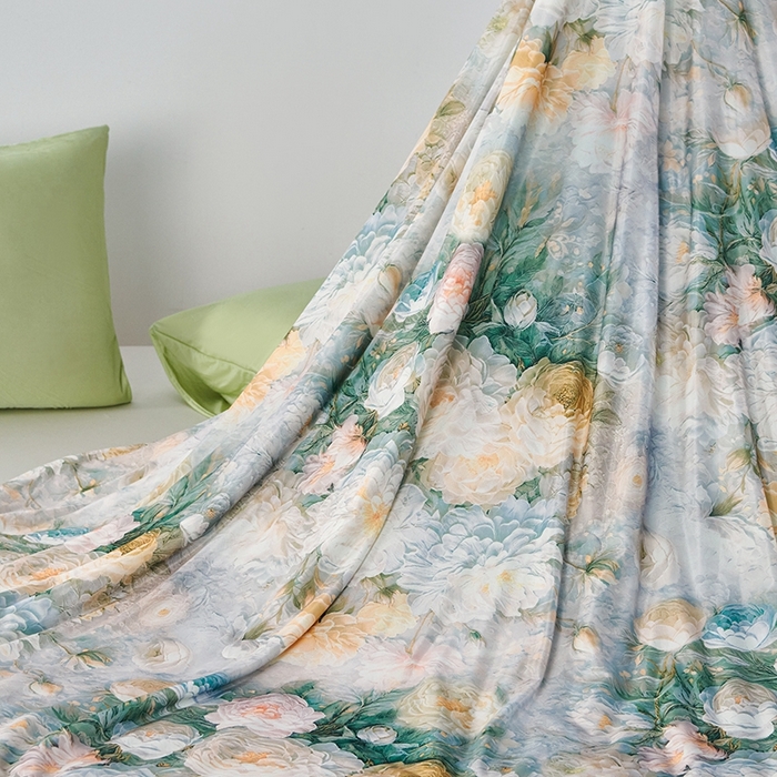 91家纺网 家纺一手货源 找家纺 缔锦家纺 2025新款凉感丝印花夏被 悠然-宁静绿