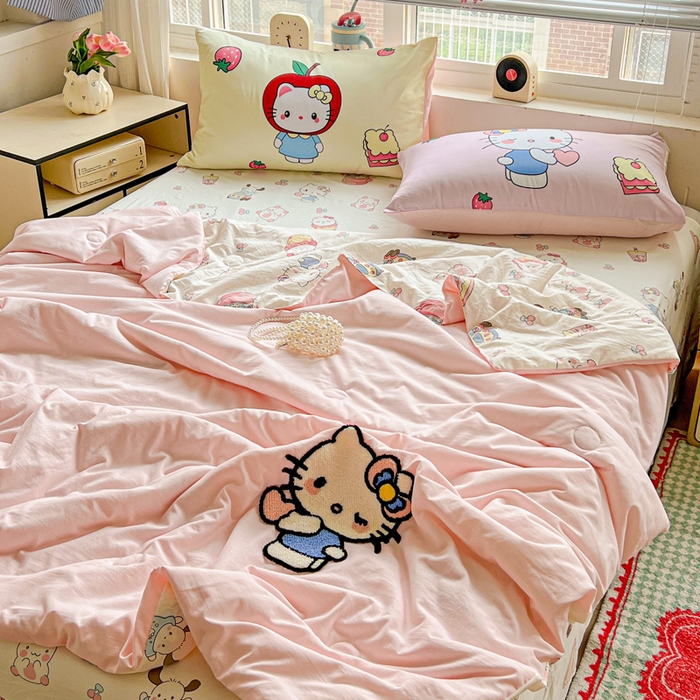 91家纺网 家纺一手货源 找家纺 一霖家纺 2025新款高克重云朵毛巾绣夏被 萌萌哒小猫