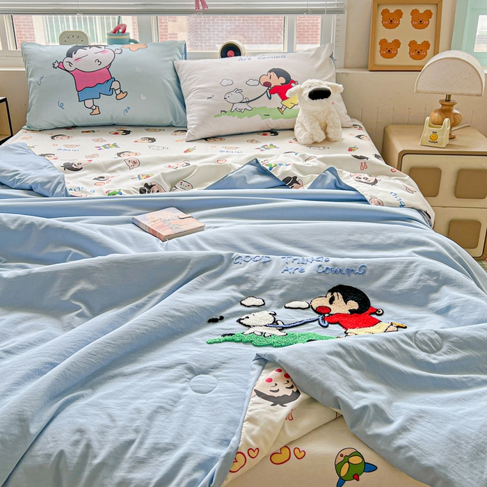 91家纺网 家纺一手货源 找家纺 一霖家纺 2025新款高克重云朵毛巾绣夏被 遛小白