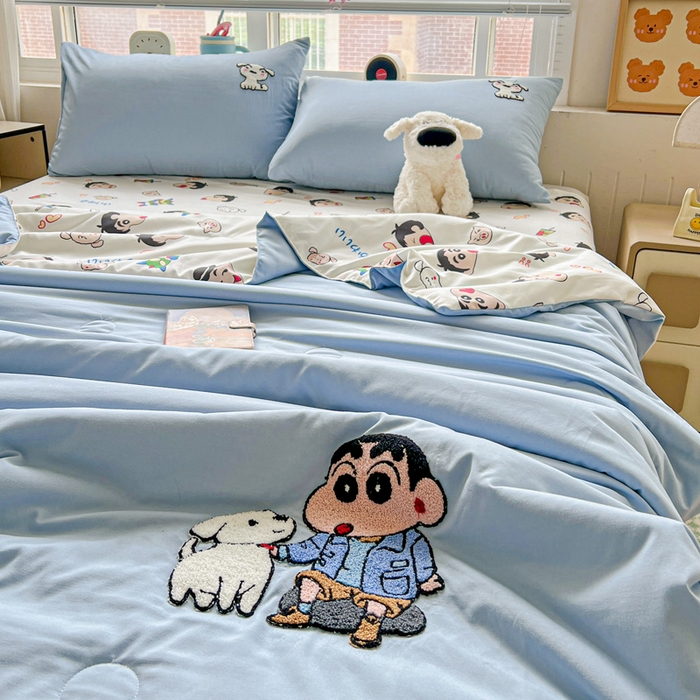 91家纺网 家纺一手货源 找家纺 一霖家纺 2025新款高克重云朵毛巾绣夏被 小新和大白