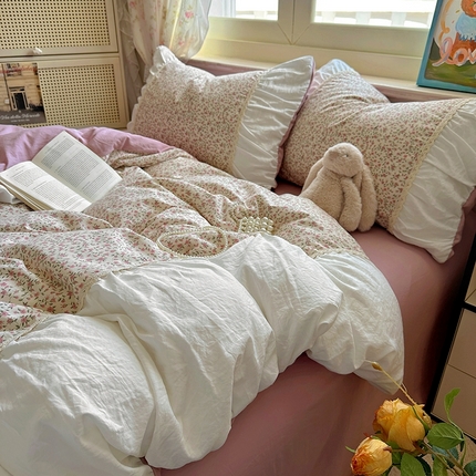 阿曼达 2025新款浪漫的小法式系列花边款印花水洗m四件套 小法-素上