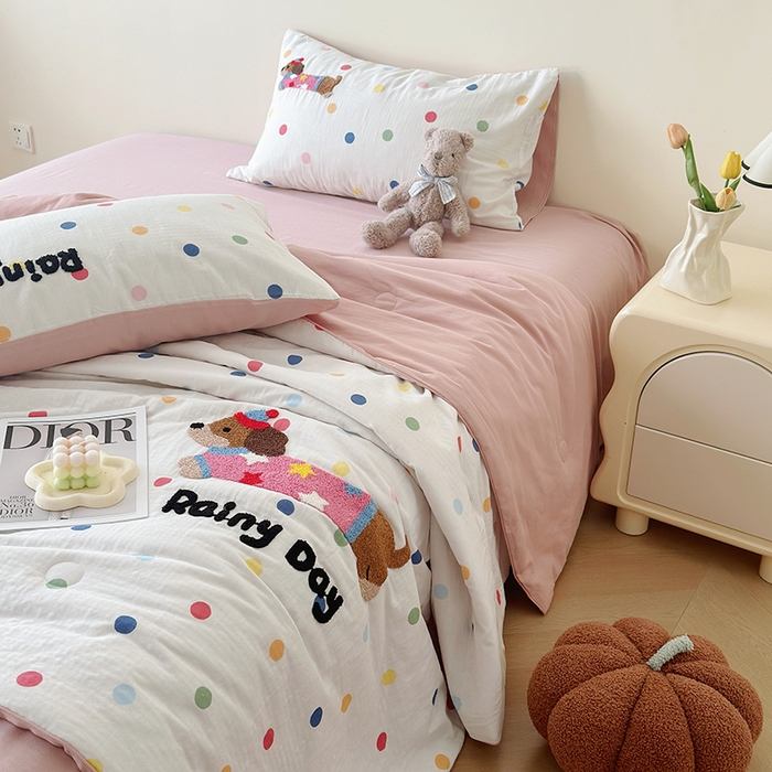 91家纺网 家纺一手货源 找家纺 （总）怡家居 2025新款全棉双层纱毛巾绣夏被四件套