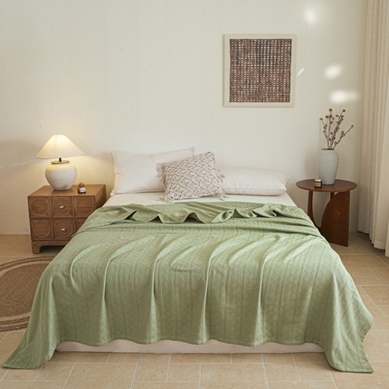 91家纺网 家纺一手货源 找家纺 悦然毛巾被 2025新款棉缇锦梦全棉夏用毛巾被盖毯 棉缇锦梦墨绿