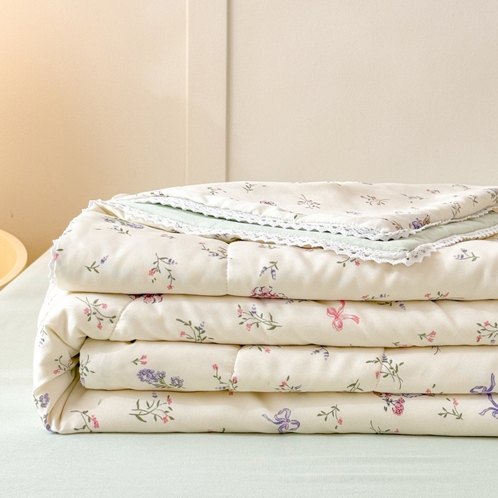 91家纺网 家纺一手货源 找家纺 仁凯家纺 2025新款A类针织棉双层纱100%新疆棉花花边夏凉被四件套（包检测）（提供买家秀） 花海