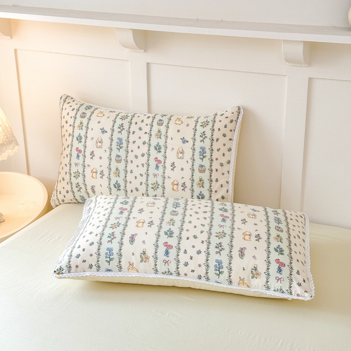 91家纺网 家纺一手货源 找家纺 仁凯家纺 2025新款A类针织棉双层纱100%新疆棉花花边夏凉被四件套（包检测）（提供买家秀） 盛夏