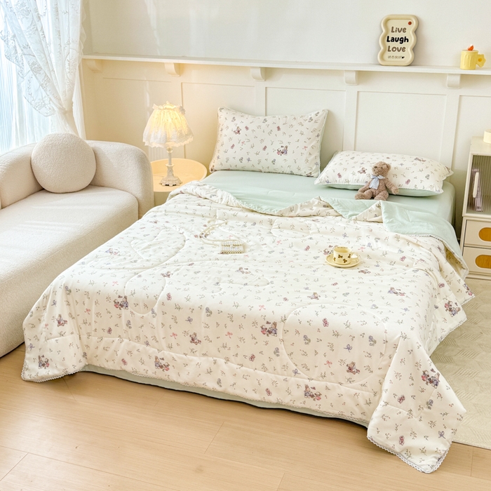 91家纺网 家纺一手货源 找家纺 仁凯家纺 2025新款A类针织棉双层纱100%新疆棉花花边夏凉被（包检测）（提供买家秀） 花海