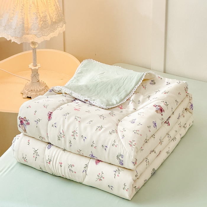 91家纺网 家纺一手货源 找家纺 仁凯家纺 2025新款A类针织棉双层纱100%新疆棉花花边夏凉被（包检测）（提供买家秀） 花海