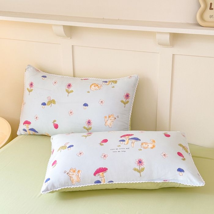 91家纺网 家纺一手货源 找家纺 仁凯家纺 2025新款A类针织棉双层纱100%新疆棉花花边夏凉被（包检测）（提供买家秀） 蘑菇森林