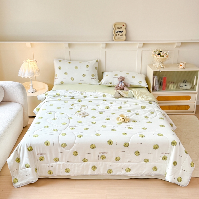 91家纺网 家纺一手货源 找家纺 仁凯家纺 2025新款A类针织棉双层纱100%新疆棉花花边夏凉被（包检测）（提供买家秀） 倾心南瓜