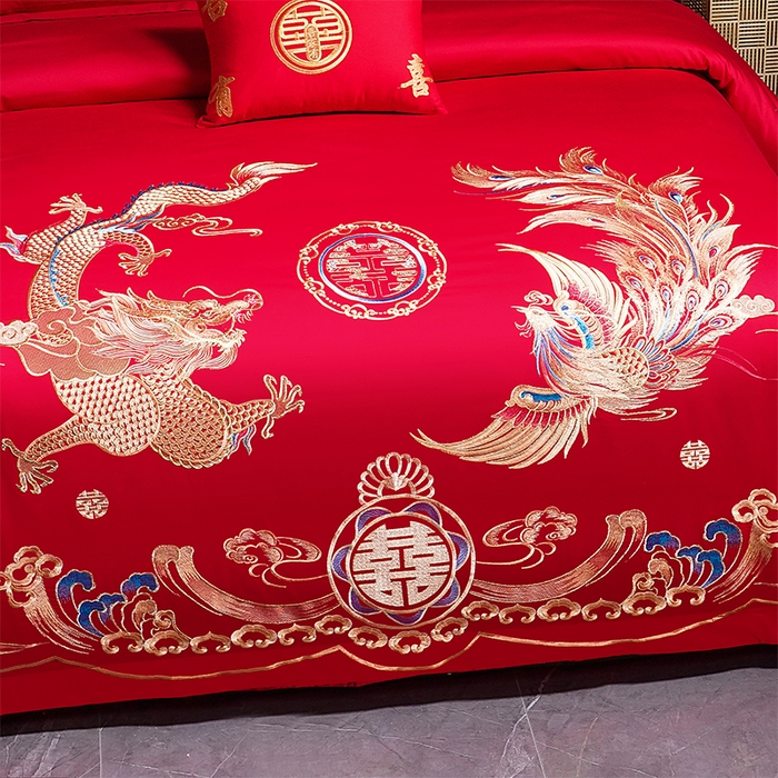 91家纺网 家纺一手货源 找家纺 洽想家 2025新款全棉刺绣婚庆四件套多件套（控价销售最低不低于288元） 龙凤瑞彩