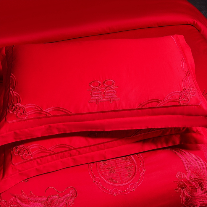 91家纺网 家纺一手货源 找家纺 洽想家 2025新款全棉刺绣婚庆四件套多件套（控价销售最低不低于288元） 龙凤瑞彩（本线绣）