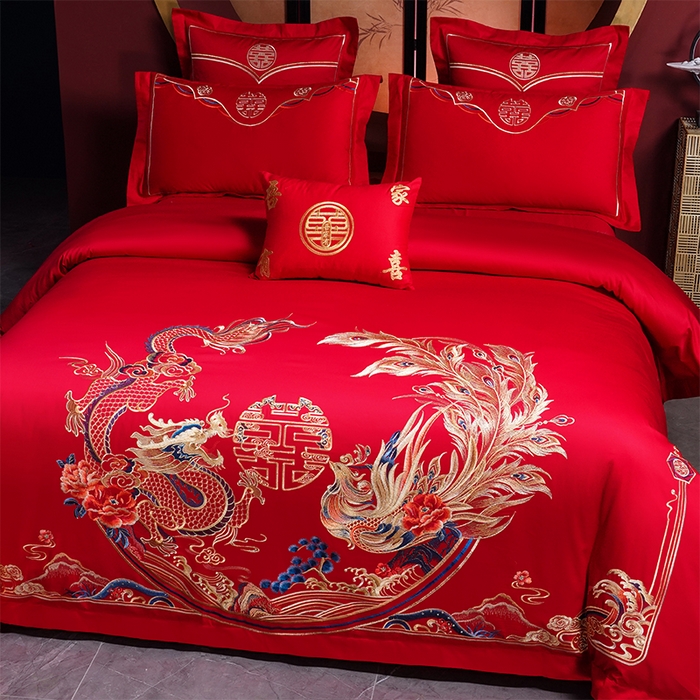 91家纺网 家纺一手货源 找家纺 洽想家 2025新款全棉刺绣婚庆四件套多件套（控价销售最低不低于288元） 龙章凤彩