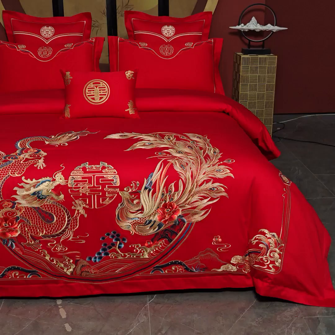 91家纺网 家纺一手货源 找家纺 洽想家 2025新款全棉刺绣婚庆四件套多件套（控价销售最低不低于288元） 龙章凤彩