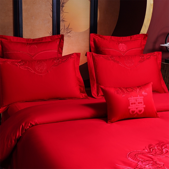 91家纺网 家纺一手货源 找家纺 洽想家 2025新款全棉刺绣婚庆四件套多件套（控价销售最低不低于288元） 龙章凤彩（本线绣）