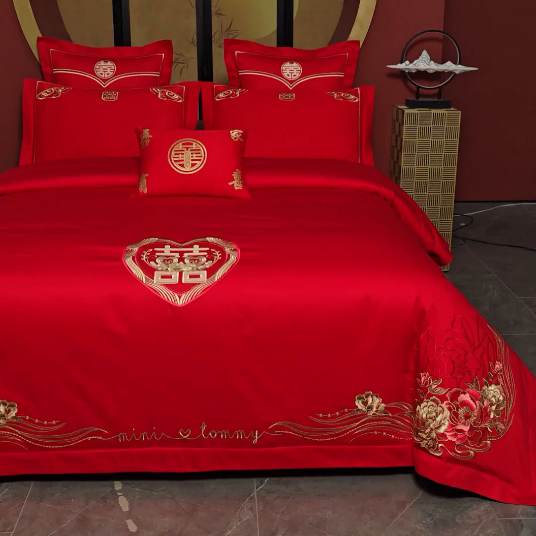 91家纺网 家纺一手货源 找家纺 洽想家 2025新款全棉刺绣婚庆四件套多件套（控价销售最低不低于288元） 满园春色