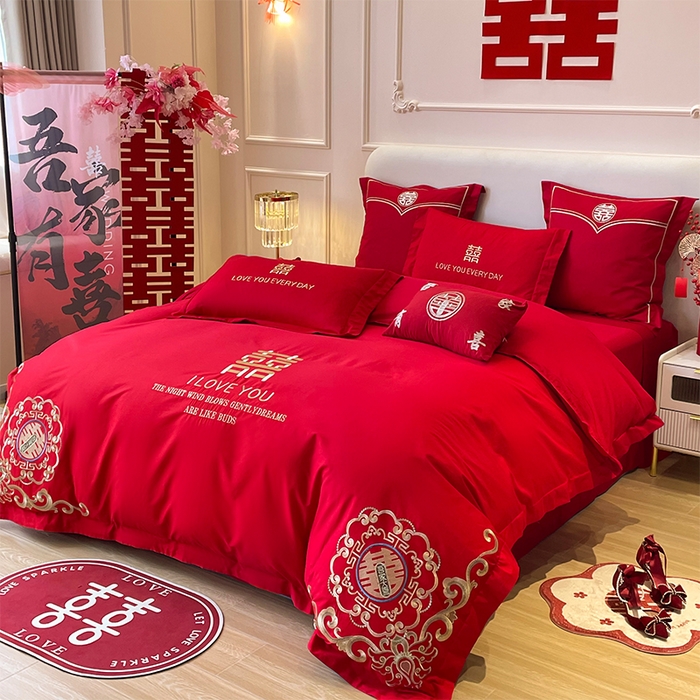 91家纺网 家纺一手货源 找家纺 （总）洽想家 2025新款亲肤棉磨毛刺绣婚庆四件套多件套