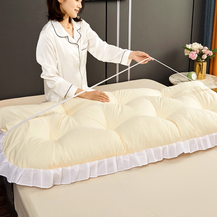 91家纺网 家纺一手货源 找家纺 （总）碧尔家居2025新款加高宿舍床头靠垫卧室床上靠枕米黄榻榻米软包长条靠背绑带拆洗-韩版