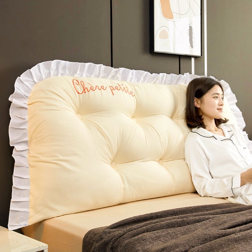 91家纺网 家纺一手货源 找家纺 （总）碧尔家居2025新款加高宿舍床头靠垫卧室床上靠枕米黄榻榻米软包长条靠背绑带拆洗-韩版
