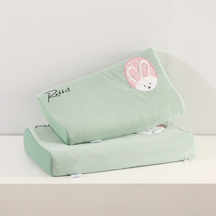 贤内助家纺 2025新款全棉纯棉兔兔枕头枕头枕芯护肩枕保健枕 全棉兔兔—绿 宽27x长44x高5cm /只