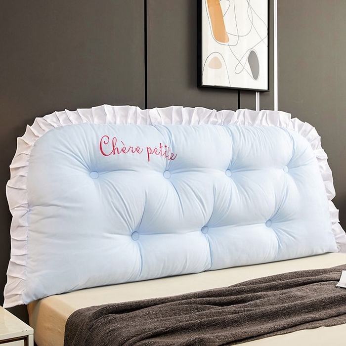 碧尔家居2025新款加高宿舍床头靠垫卧室床上靠枕米黄榻榻米软包长条靠背绑带拆洗-韩版 浅蓝