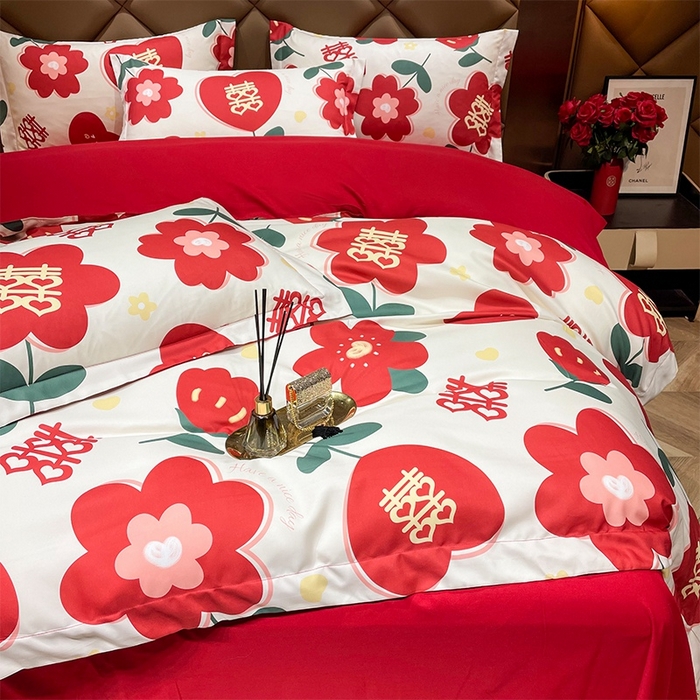 91家纺网 家纺一手货源 找家纺 洽想家 2025新款磨毛婚庆四件套多件套 花喜