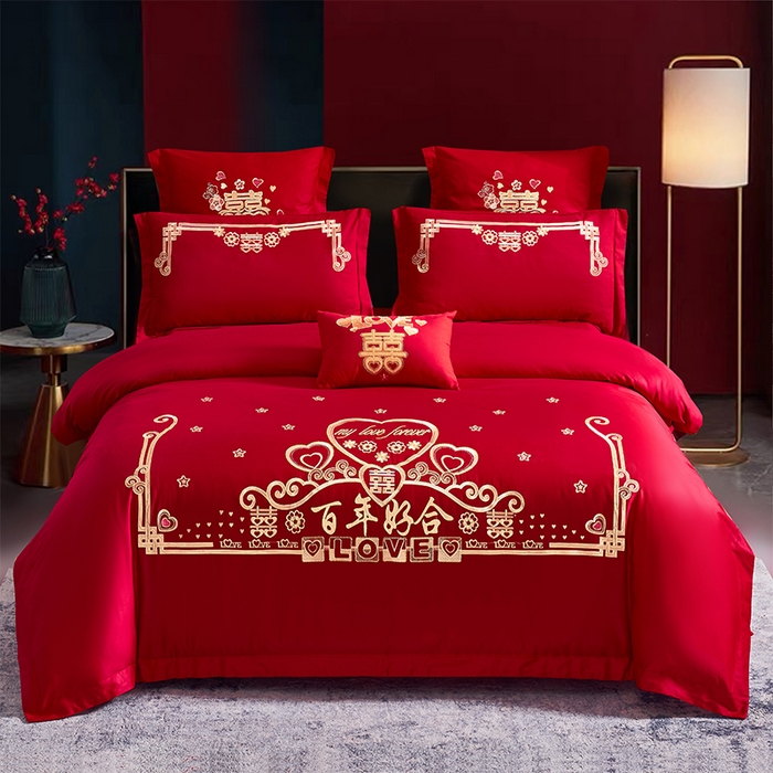 91家纺网 家纺一手货源 找家纺 洽想家 2025新款亲肤棉磨毛刺绣婚庆四件套多件套 喜爱