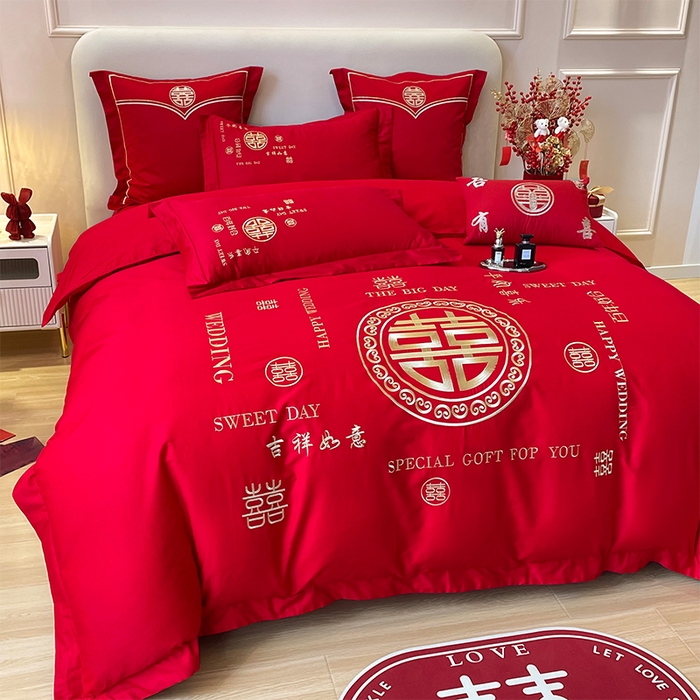 91家纺网 家纺一手货源 找家纺 洽想家 2025新款磨毛婚庆四件套多件套 良辰喜事